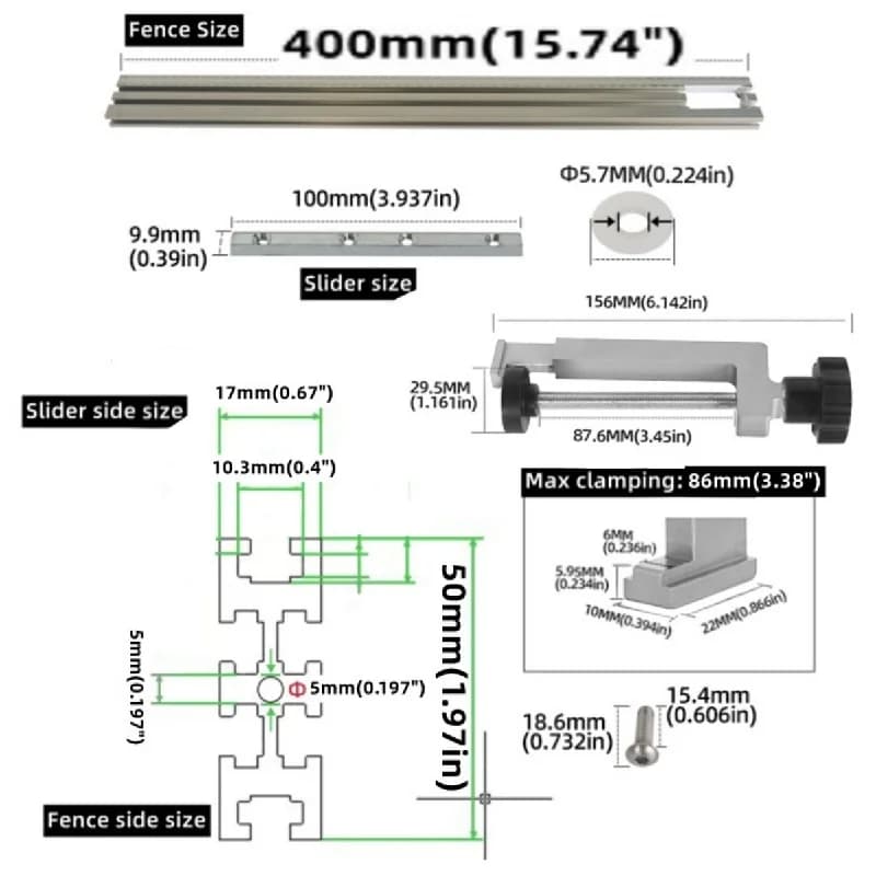 400 mm alumiininen reunakoneen ohjainkisko